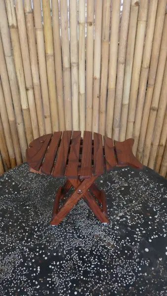 Product image 4 of the product “Folding table in shape of fish, made of wood. 33cm Height. Dark Brown lacquered. ”